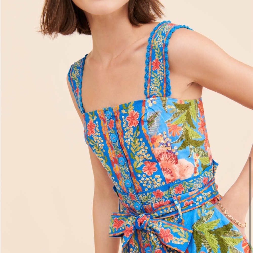FARM Rio Blue Floral Print Belted Jumpsuit